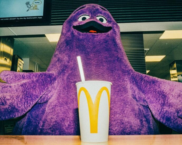 Grimace gatecrashes McDonald’s fiftieth birthday
