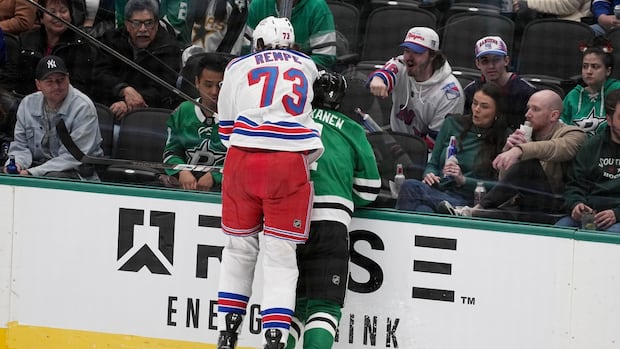 >-rangers’-matt-rempe-suspended-8-games-for-elbow-on-stars’-miro-heiskanen